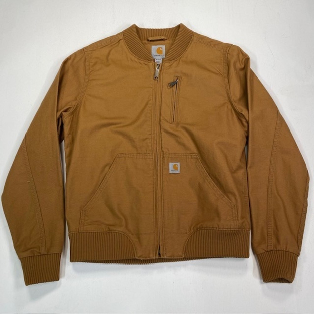 Carhartt Brown Duck Canvas Bomber Jacket Full Zip Mesh Lined Size M 8/10